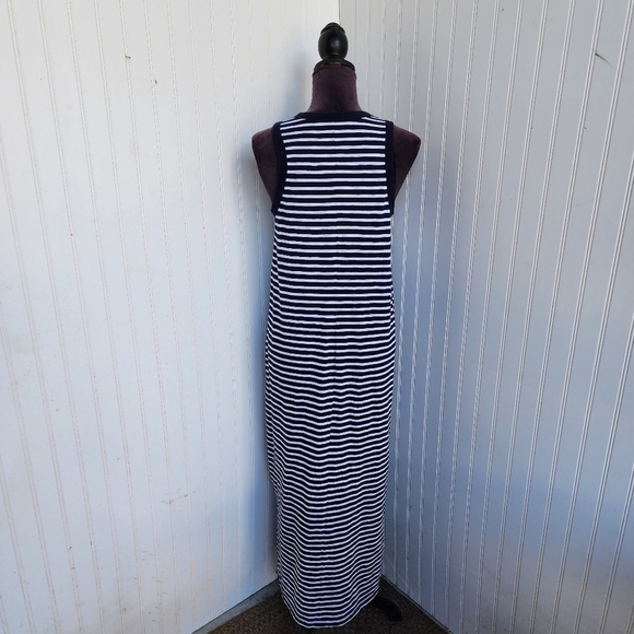 Gap Navy Blue White Stripe Knit Stretch Maxi Dress Shirt Long Dress Sleeveless S - Picture 7 of 14